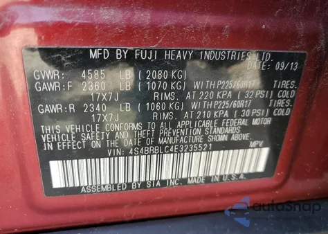 2014 Subaru Outback 2.5I Limited z USA, uszkodzony, nr VIN 4S4BRBLC4E3235521